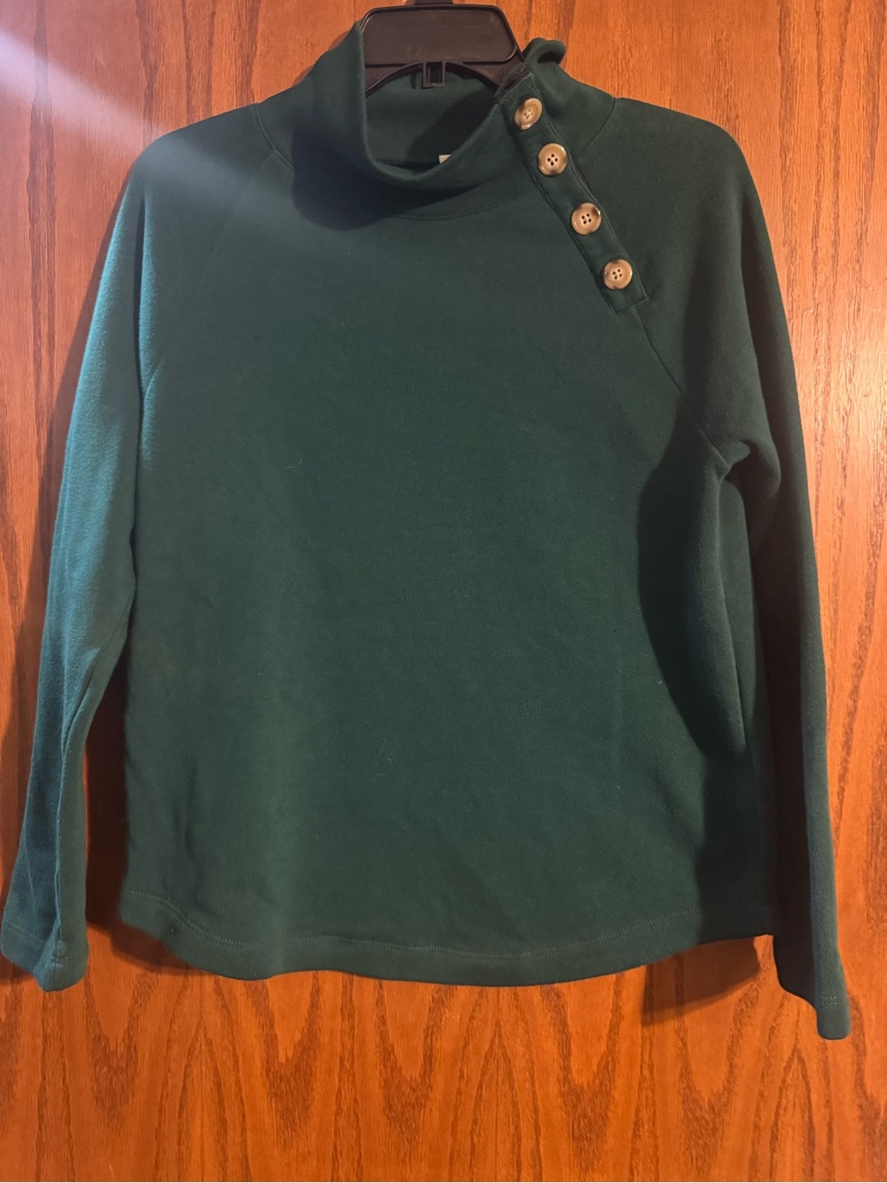 J. Crew Dark Green Funnel Neck Button-Shoulder Sweater